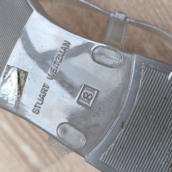Stuart Weitzman Sandals Buckle Jelly Millie Gray Clear Flats Thong, size 8 - Picture 3 of 4